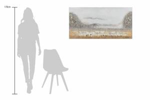 Tableau peint à la main Mountains in Fog Beige - Gris - Bois massif - Textile - 120 x 60 x 4 cm