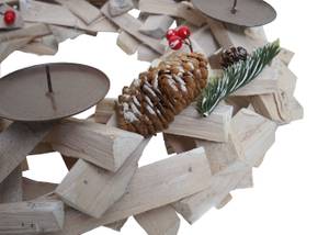 Adventskranz rund Holz ohne Kerzen Weiß - Metall - Holz teilmassiv - 40 x 10 x 40 cm