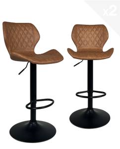 Chaise de bar design FADO (lot de 2) Noir - Marron - Métal - Cuir synthétique - 53 x 110 x 47 cm
