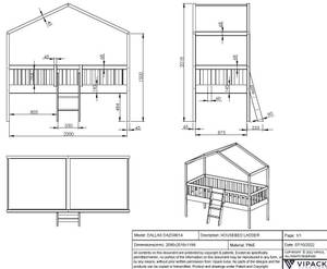 Lit de maison Dallas avec échelle Pin massif<br>MDF - Blanc - 90 x 200 cm