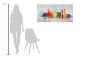 Tableau peint Hanover Skyline Silhouette Gris - Bois massif - Textile - 120 x 60 x 4 cm