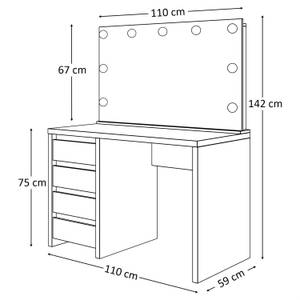 Schminktisch GLAMOUR ELITE Weiß - Holzwerkstoff - 110 x 75 x 59 cm