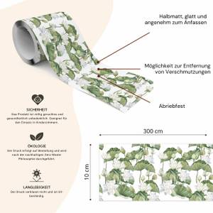 Bande Décorative Lotus Fleurs Feuilles Beige - Noir - Vert - Blanc - Papier - Textile - 10 x 300 x 300 cm