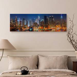 Image Architecture Panorama Ville 3D Noir - Bleu - Orange - Textile - 145 x 45 x 45 cm