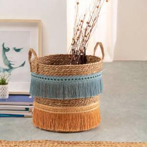 Set de 2 paniers Indie fibre naturelle Bleu - Fibres naturelles - 36 x 34 x 36 cm