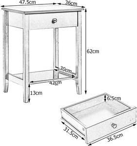2 Ebenen Nachttisch mit Schublade Grau - Holzwerkstoff - 32 x 62 x 48 cm