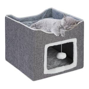 Grotte grise pour votre chat Gris - Blanc - Bois manufacturé - Textile - 40 x 32 x 40 cm