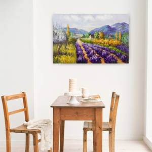 Tableau peint Rangées du doux souvenir Mauve - Bois massif - Textile - 90 x 60 x 4 cm