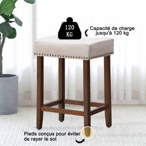 2 Tabourets de Bar TI88220 Beige - Bois manufacturé - 33 x 61 x 43 cm