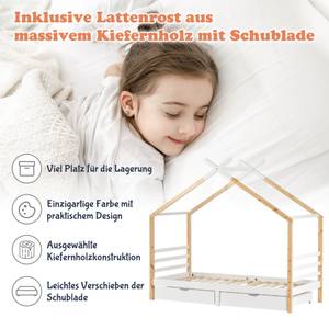 Hausbett Kinderbett Thalassas Ⅴ Braun - Weiß - Holzwerkstoff - Metall - Massivholz - Holzart/Dekor - 96 x 183 x 210 cm