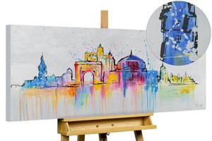 Acrylbild Bucharest Skyline Silhouette Grau - Massivholz - Textil - Holz teilmassiv - 120 x 60 x 4 cm