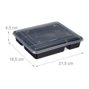 10er Set Meal Prep Boxen 4 Fächer Schwarz - Kunststoff - 22 x 5 x 19 cm