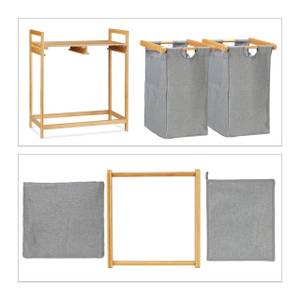 Wäschekorb 2 Fächer mit Ablage Braun - Grau - Bambus - Textil - 64 x 73 x 33 cm