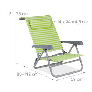 Chaise longue pliante avec repose-tête Vert - Argenté - Blanc - Métal - Matière plastique - Textile - 59 x 78 x 85 cm