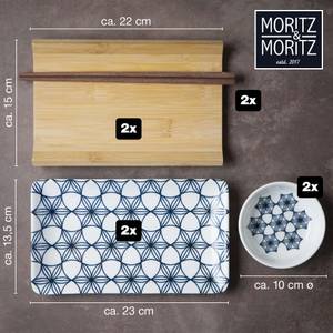 Sushi 8tlg Geschirr-Set 2 Personen Weiß - Ton - Holzwerkstoff - 28 x 8 x 33 cm