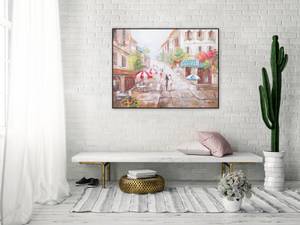 Kunstdruck handbemalt Hometown Beige - Rot - Massivholz - Textil - 100 x 75 x 4 cm
