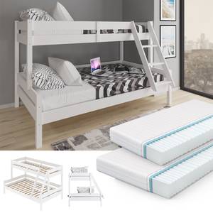 Lit superposé Everest avec 2 matelas Blanc - Bois massif - 207 x 131 x 138 cm