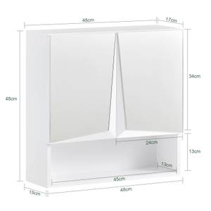 Armoire salle de bain BZR94-W Blanc - Bois manufacturé - Verre - 48 x 48 x 17 cm