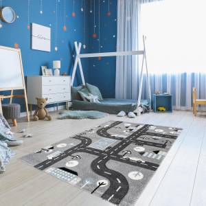 Tapis enfant CITY ROAD 120x170 gris Gris - Matière plastique - 120 x 16 x 170 cm