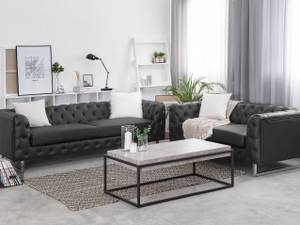 Chesterfield Sofa VISSLAND 2-tlg Schwarz - Silber - Kunstleder - 215 x 71 x 87 cm