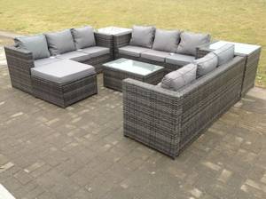 Gartenmöbel 10-sitzer Lounge Sofa Set Grau - Polyrattan - Stein - 65 x 66 x 177 cm