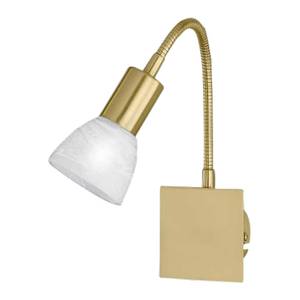 Wandlamp Angola mat messing/albastkleurig glas - met schakelaar en flexibele arm - met 1 lichtbron