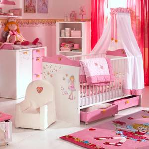 Kinderkamer babyset Prinses Lillifee (2-delig) - bed en babycommode in roze en wit