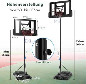 Basketballständer höhenverstellbar Schwarz - Kunststoff - 65 x 360 x 97 cm