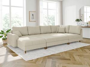 Wohnlandschaft mit Hocker Neo Cord-Stoff Beige