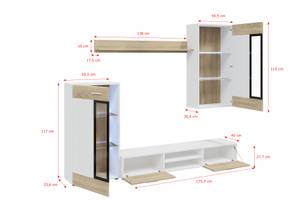 Wohnwand TINNA  235cm Weiß/Sonoma  + LED Eiche Sonoma Dekor - Weiß