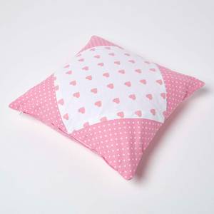 Patchwork-Kissenbezug mit Herzen Pink - 45 x 45 cm