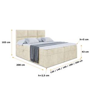 Boxspringbett OHIO Beige - Breite: 120 cm - H3