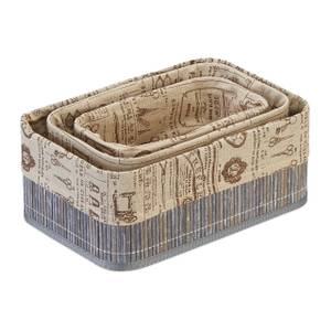 Aufbewahrungskorb 3er Set aus Bambus Beige - Braun - Grau - Bambus - Holzwerkstoff - Textil - 30 x 12 x 20 cm