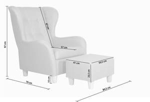 Sessel mit Hocker NAPOLI Chesterfield Grau - Massivholz - 80 x 97 x 80 cm