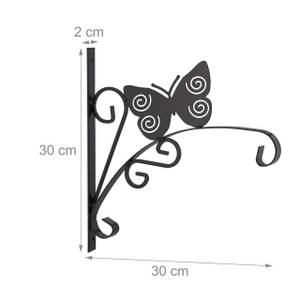 2x Blumenampelhalterung Schmetterling Schwarz - Metall - 30 x 30 x 2 cm