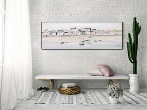 Impression sur toile Little Port Town Beige - Bleu - Bois massif - Textile - 150 x 50 x 4 cm