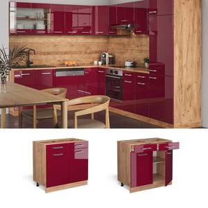 Küchenunterschrank R-Line 37139 Hochglanz Bordeaux - Sonoma Eiche Trüffel Dekor - Breite: 80 cm