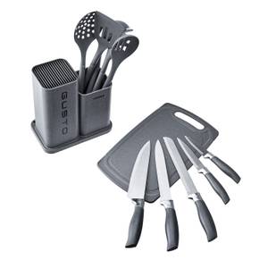 Gusto 12-tlg. Messer u. Schneidebrettset Grau - Porzellan - 10 x 5 x 10 cm