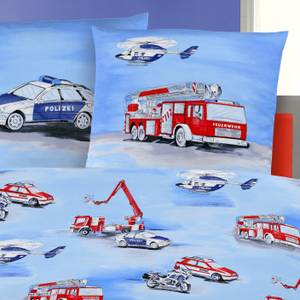 Bettwäsche Polizei Feuerwehr Autos Blau - Rot - Textil - 135 x 200 x 1 cm