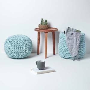 Runder Strickpouf 100% Baumwolle Pastellblau