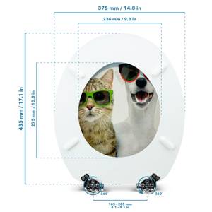 Premuim Abattant WC - Chat et chien Gris - Blanc - Bois manufacturé - 38 x 5 x 44 cm