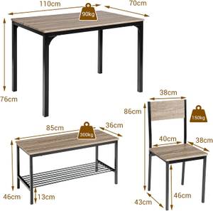 Ensemble Table KC55737BN (4 éléments) Gris - Bois manufacturé - 70 x 76 x 110 cm