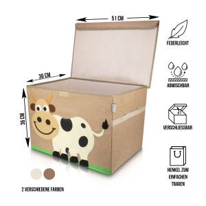 Lifeney Aufbewahrungsbox Kinder groß Kuh Kunststoff - 38 x 53 x 3 cm