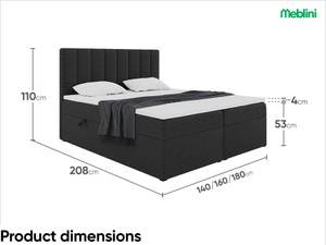 Boxspringbett Erling Schwarz - Breite: 180 cm - H3