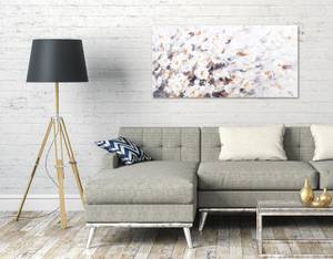 Tableau peint à la main Golden Blossom Orange - Blanc - Bois massif - Textile - 120 x 60 x 4 cm