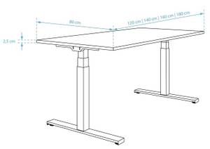 Schaff höhenv. Schreibtisch Silber Weiss Silber - Weiß - Metall - 180 x 60 x 80 cm