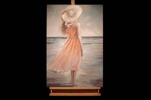 Tableau peint Venus at the Beach Bleu - Rose foncé - Bois massif - Textile - 60 x 90 x 4 cm