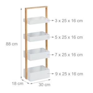 Etagère de salle de bain 4 supports Marron - Blanc - Bambou - Bois manufacturé - 30 x 88 x 18 cm