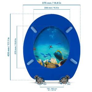 Premuim Abattant WC - Récif de corail Beige - Bleu - Orange - Mauve - Bois manufacturé - 38 x 5 x 44 cm
