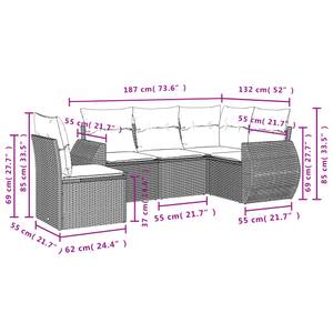 Gartensitzgruppe K634(5-tlg) Schwarz - Massivholz - 34 x 53 x 55 cm